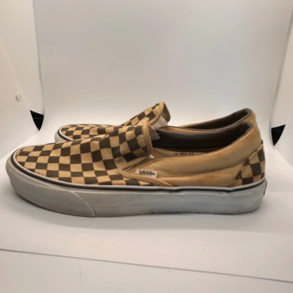 Vans Checkerboard Slip On Casual Shoes Tan Brown Mens Size‎ 8 Skateboard Beach